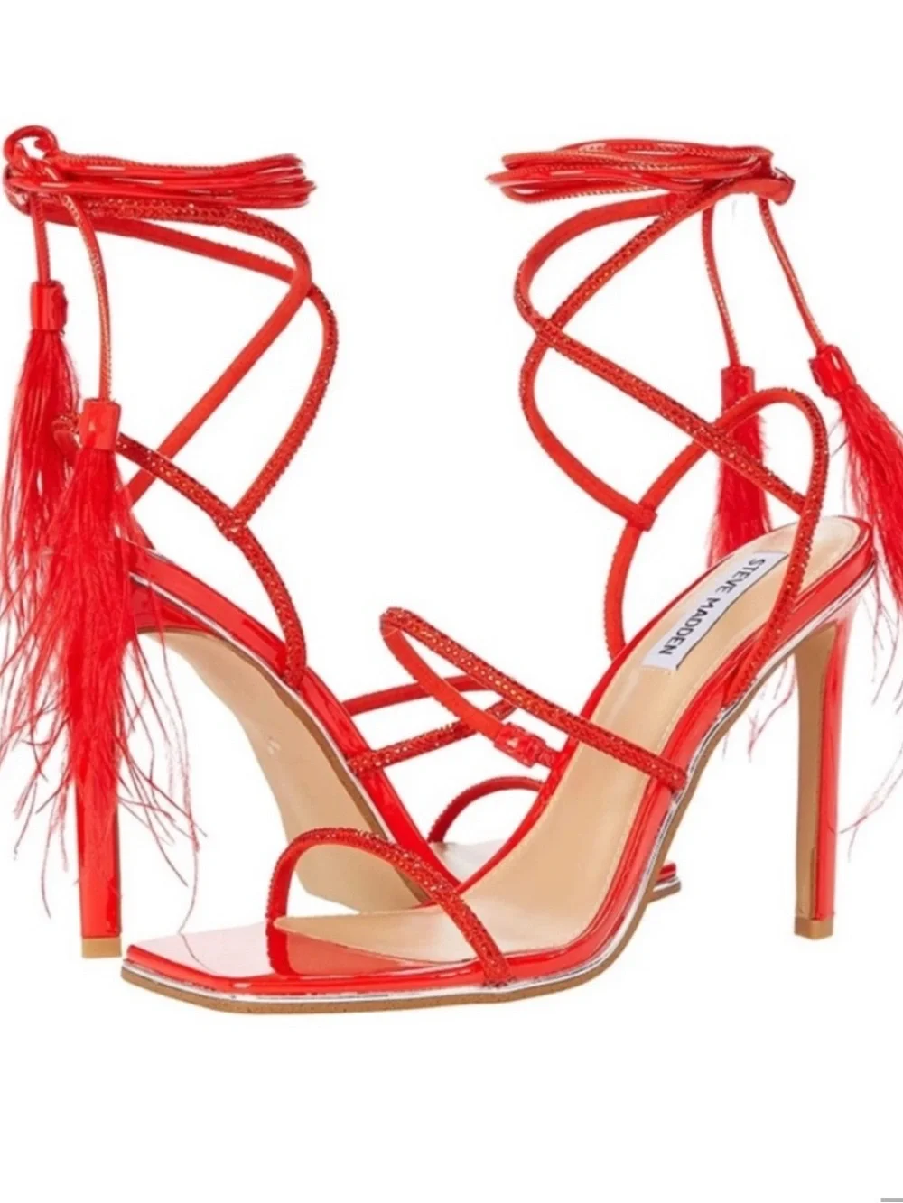 Steve Madden Red Feather-Tie Stiletto Sandals